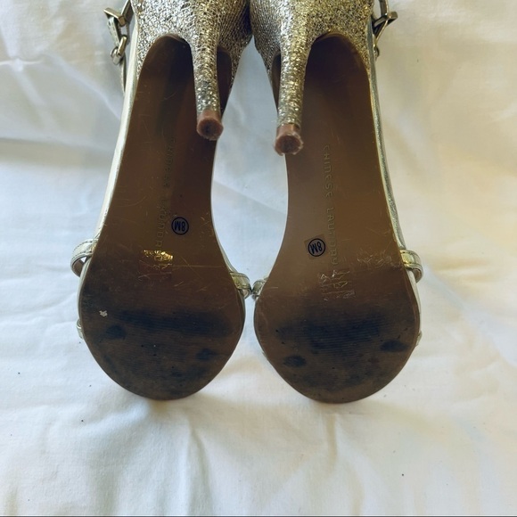 CHINESE Laundry High Heels Gold Strap Sparkle Back and Heel - Picture 6 of 9